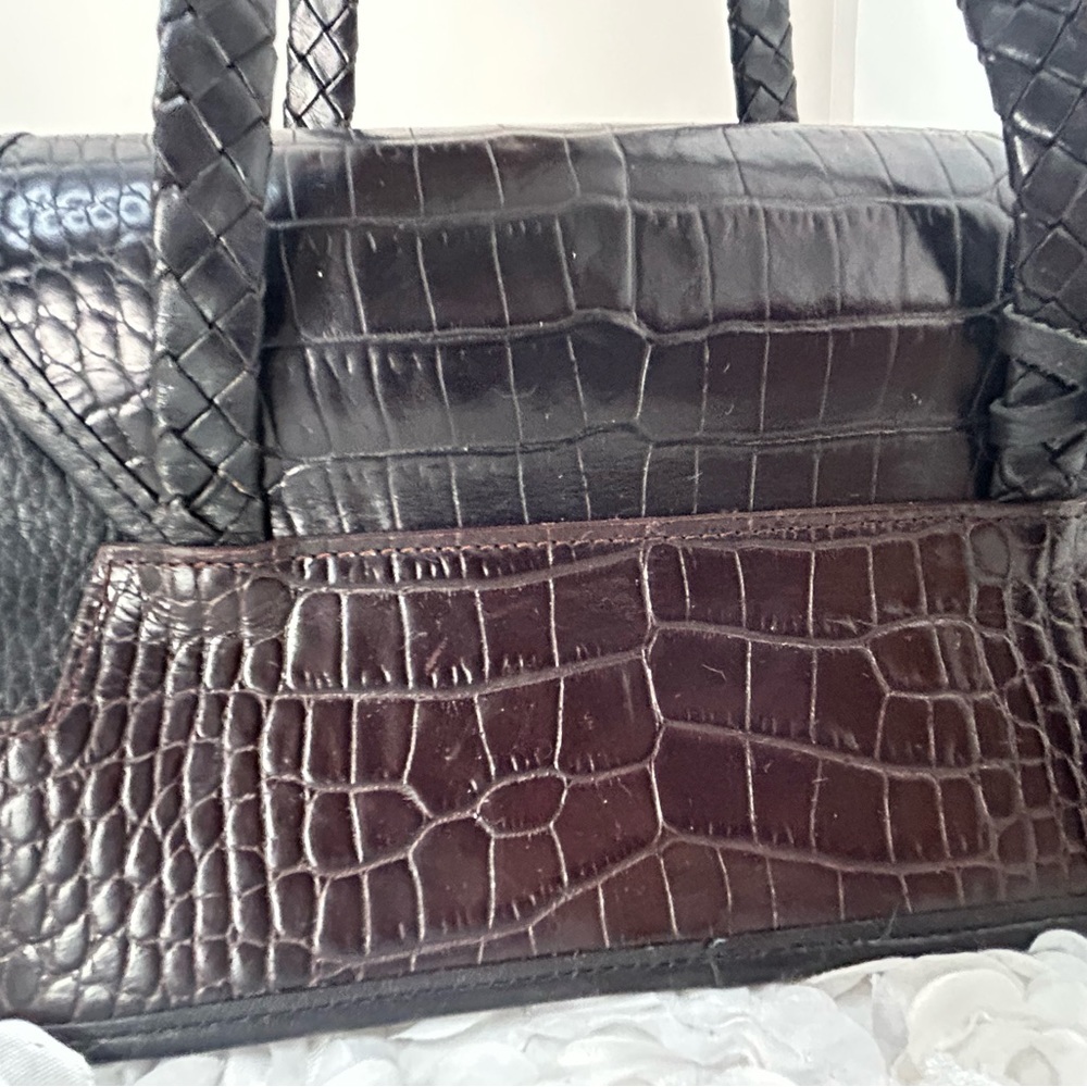 Brighton Brown Leather Croc Pattern Hand Bag Western Cowgirl Animal Print - Picture 3 of 13